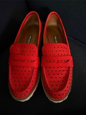 Nine West Red Perforated Suede Loafers
